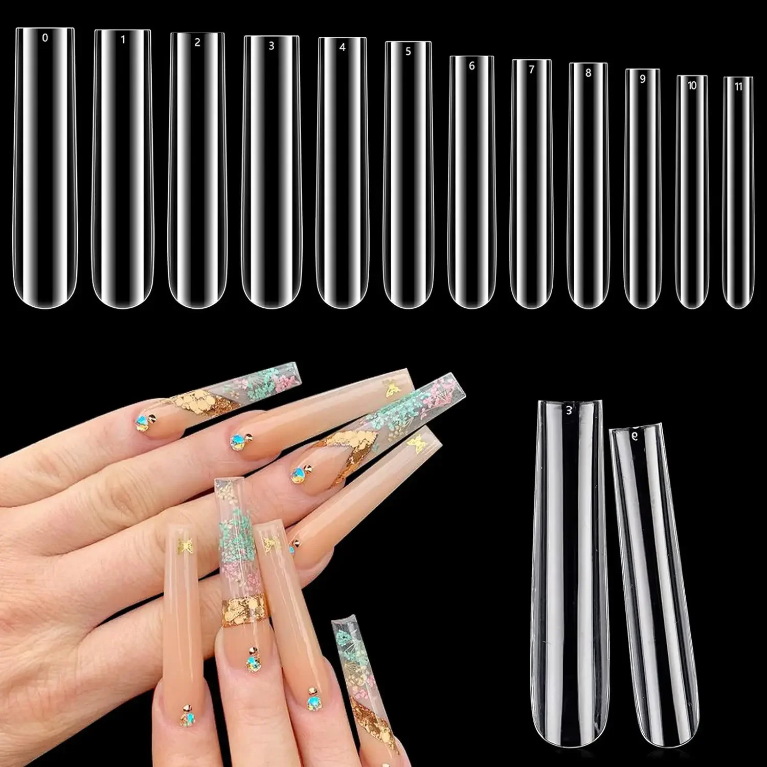 240Pcs Extra Long Clear Square Nail Tips for Acrylic Nails Professional XXL Extra Long Tapered Square Straight Acrylic Nail Tips