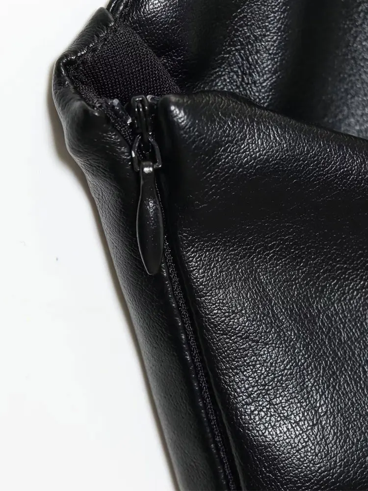 NLZGMSJ Sexy Lmitation Leather Party Women Dress Sleeveless V-Neck Cami Dress New Fashion 2025 Autumn Evening Night Club Dress