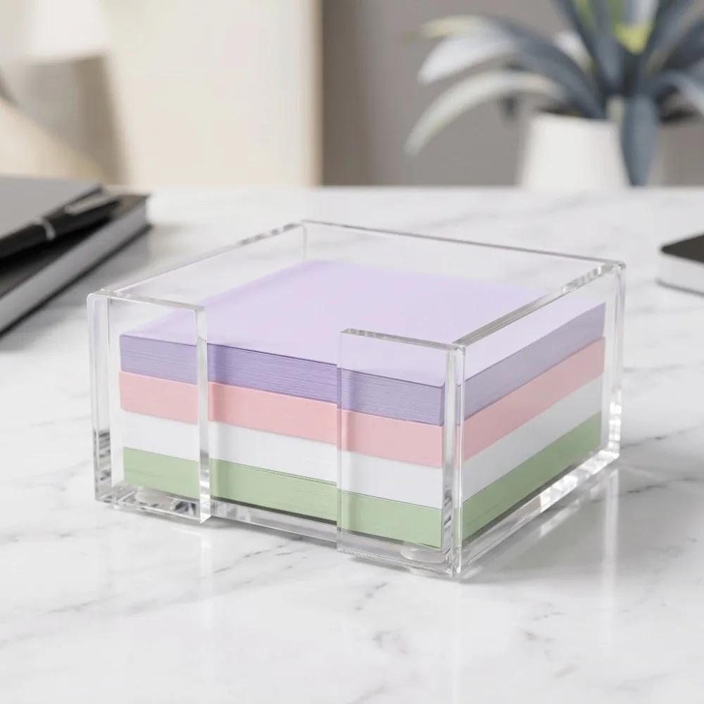 Transparent Sticky Note Holder Multi-Functional Crystal Clear Notepad Holder Desk Organization Portable Memo Note Dispenser