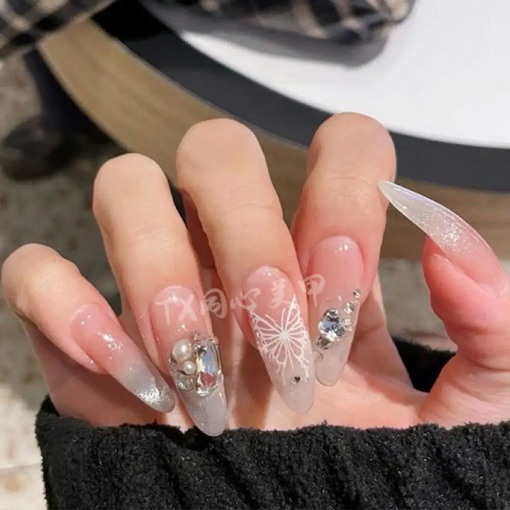 Sweet Bride Gradient Cat Eye Butterfly Manicure Patch Nail Beauty Art Kawaii Girl 3D Handmade Wearable Fake Nail Full Cover Tips