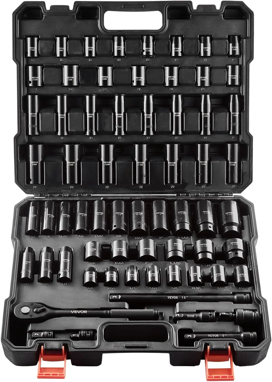 

1/2" Drive Impact Socket Set, 65 Piece Socket Set SAE 3/8" to 1-1/4" and Metric 10-24mm, 6 Point Cr-V Alloy Steel for Auto Repai