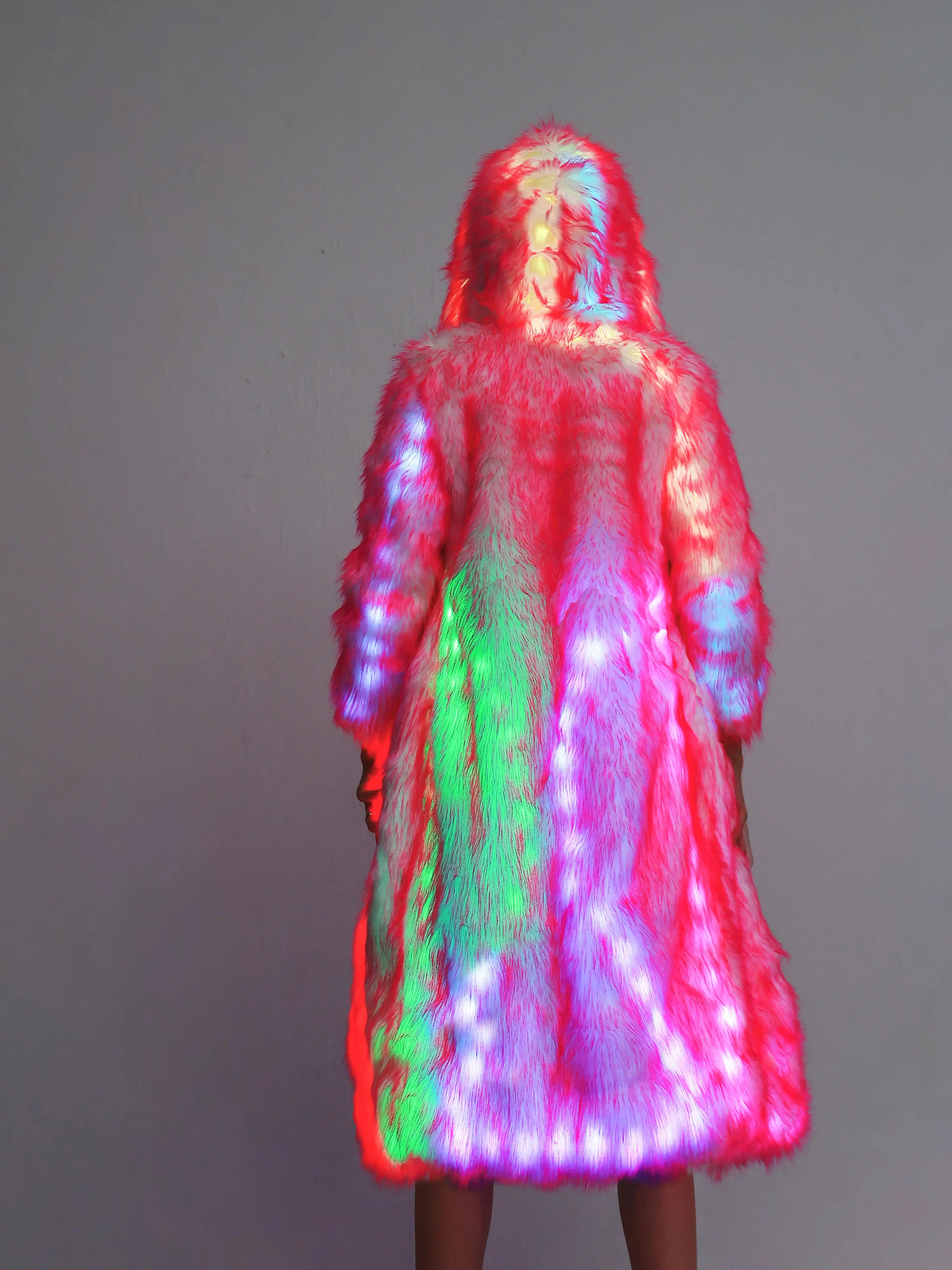 LED Faux Fur Coat Party Jacket Womens Plus Zise Light Up Costume Gogo Warm Costume Stage Performance Holiday Party Nightclub