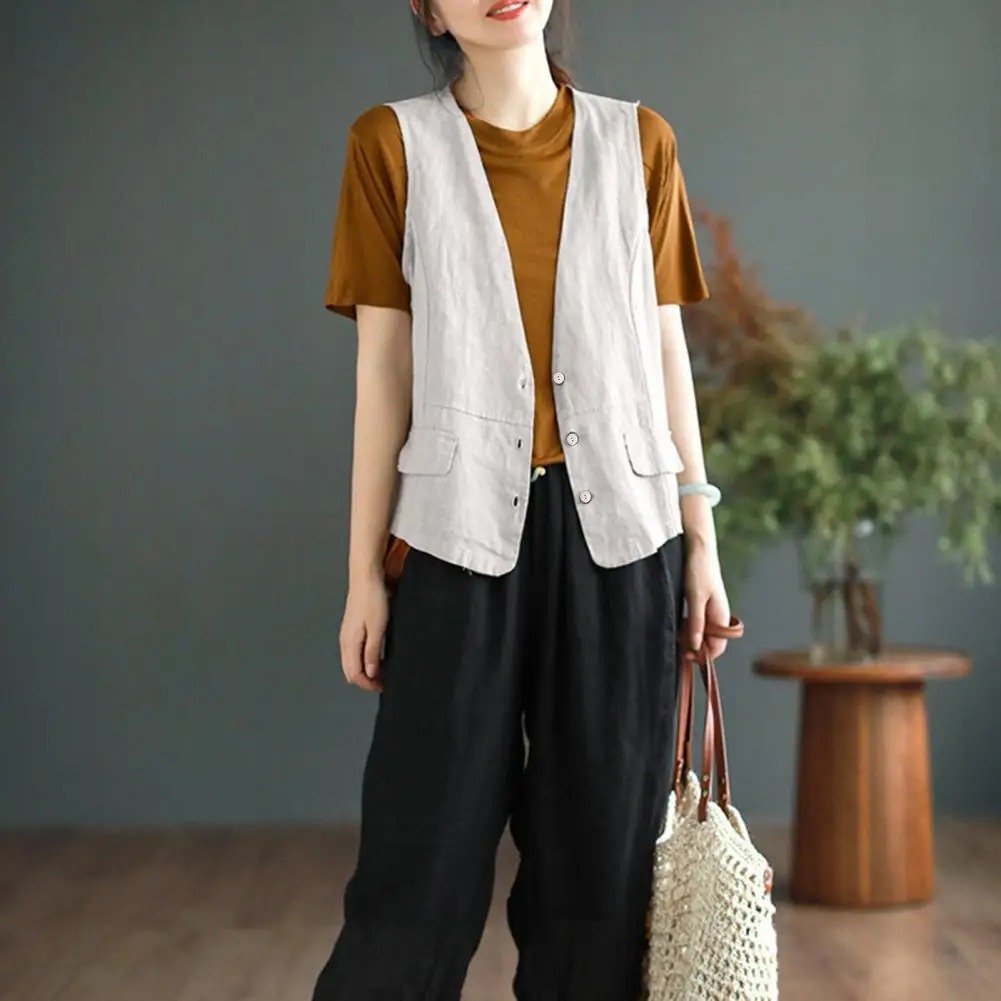 

Casual Slim Fit Vest Jacket Stylish Women's Sleeveless Cardigan Vest with V Neckline Slim Fit Solid Color Waistcoat for Casual