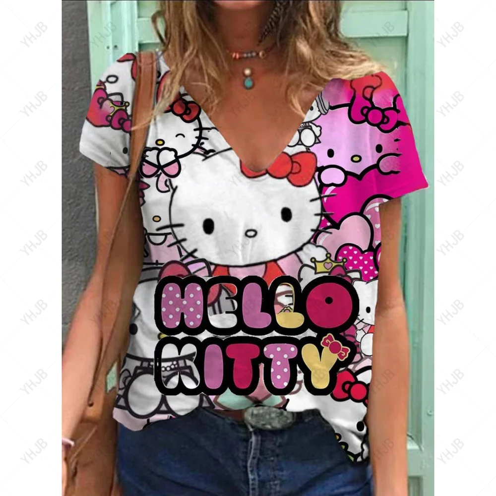 Uniforme de enfermera con estampado de Hello Kitty, uniforme clínico con cuello en V a la moda de acuarela para mujer, uniforme médico esmerilado de manga corta