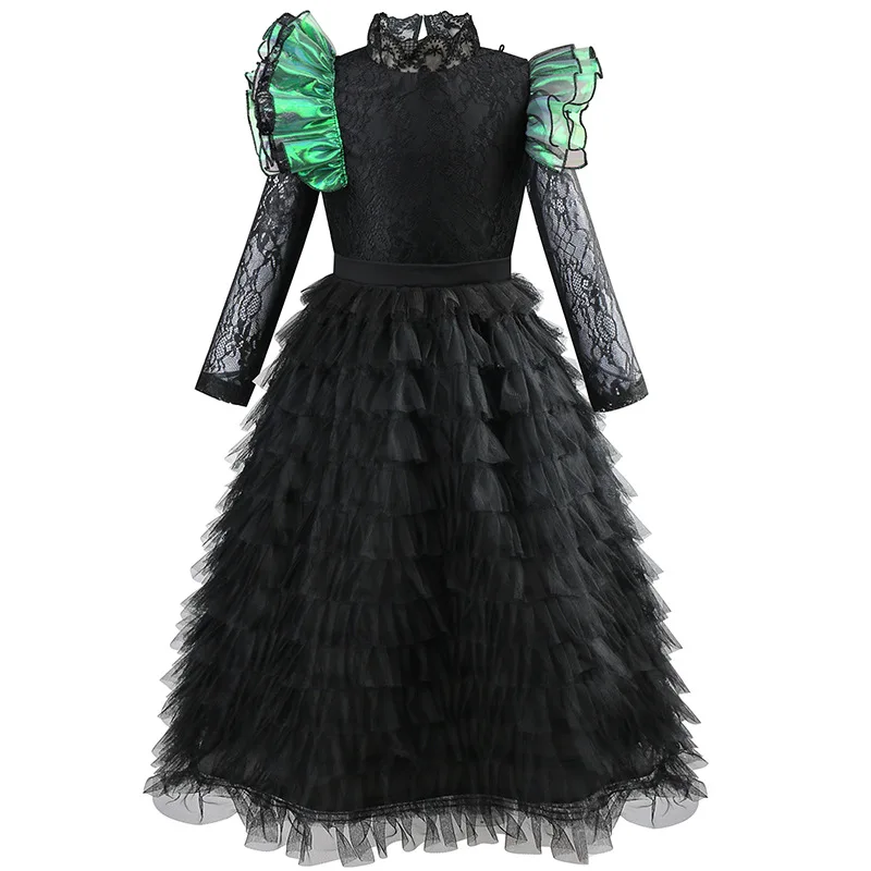 

Halloween Witch Clothing Girls Movie Wicked Cosplay Costume Black Princess Long Sleeves Dress Cloak Girls Festival Party Dresses