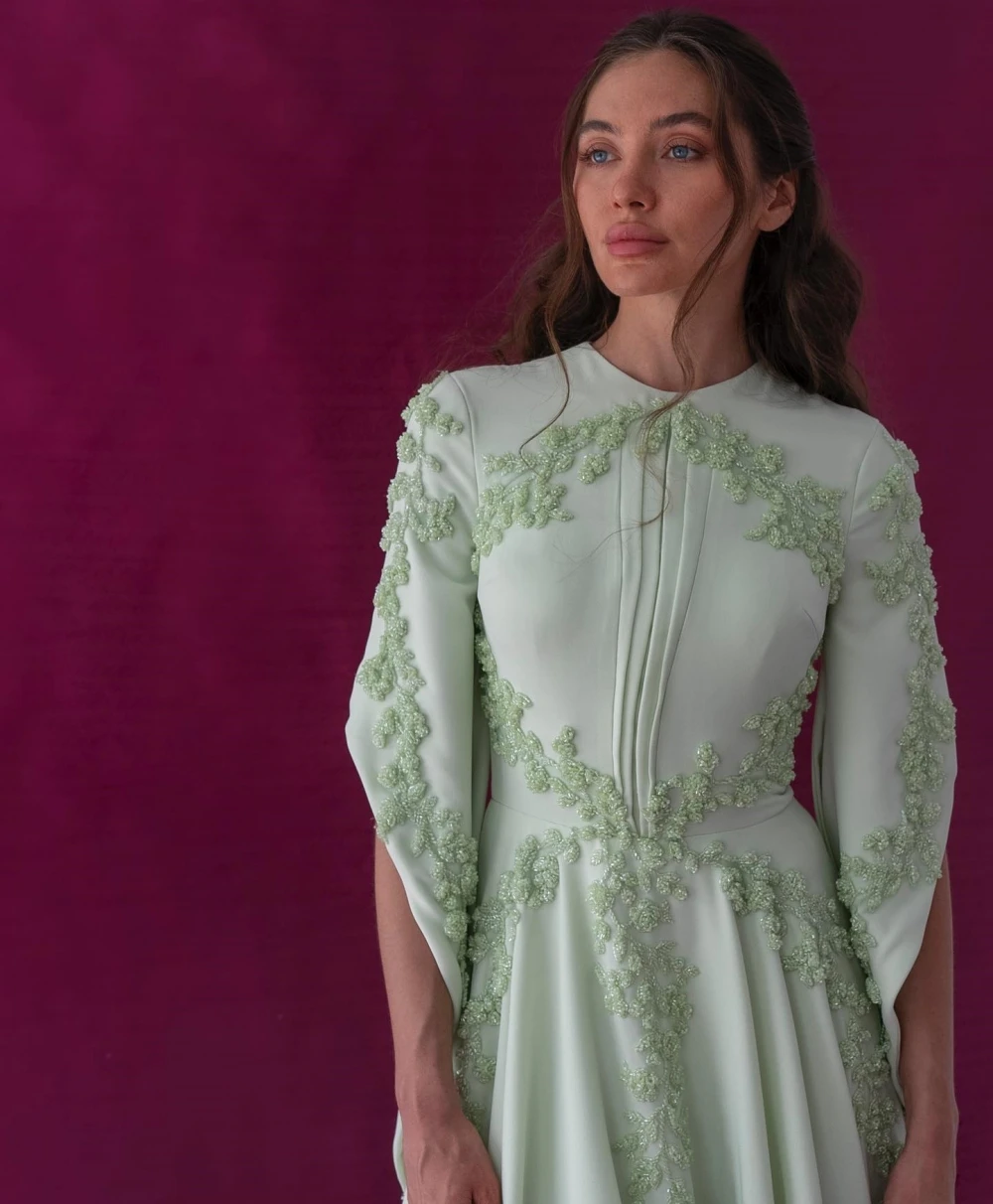 Vestidos de graduación personalizados joya de moda Línea A vestido de noche de gasa con flores para ocasiones formales vestidos de noche elegantes para mujer