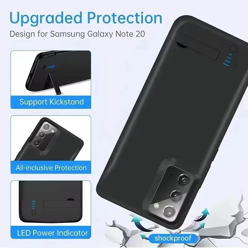 New 6000mAh Clip-on Battery Paired with Protective Case for Samsung Galaxy Note 20/Note 20 Ultra External Mobile Power Supply
