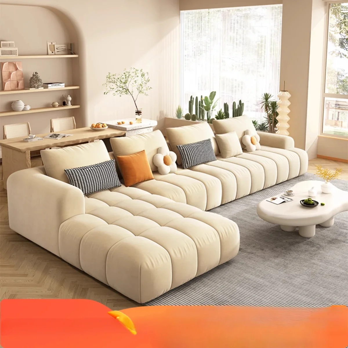 Sofa light luxury fabric Italian cream style simple modern living room straight row Internet celebrity cat scratch leather