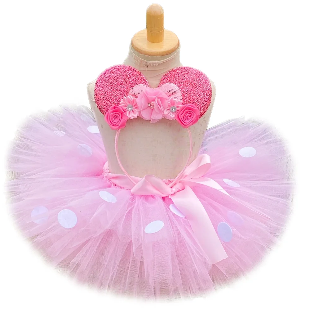 Baby Girls Pink Minnie Tutu Skirt Outfit for Kids Polka Dots Princess Costumes for Birthday Party Toddler Girl Fluffy Tutus Set