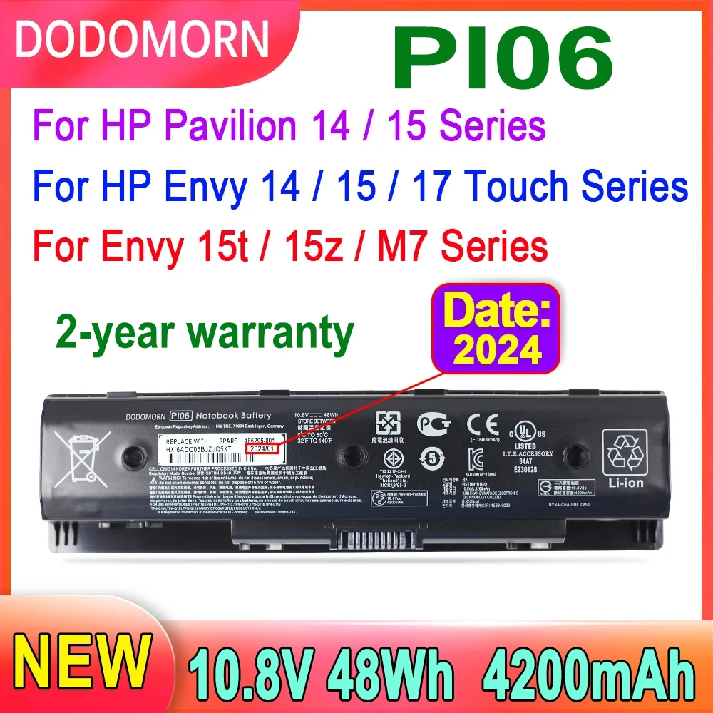 Dodomorn แบตเตอรี่แล็ปท็อป PI06สำหรับ HP ศาลา14 15อิจฉา17 17T 17Z ชุด HSTNN-DB4N HSTNN-DB4O 710417-001 710416-001PI09 49Wh