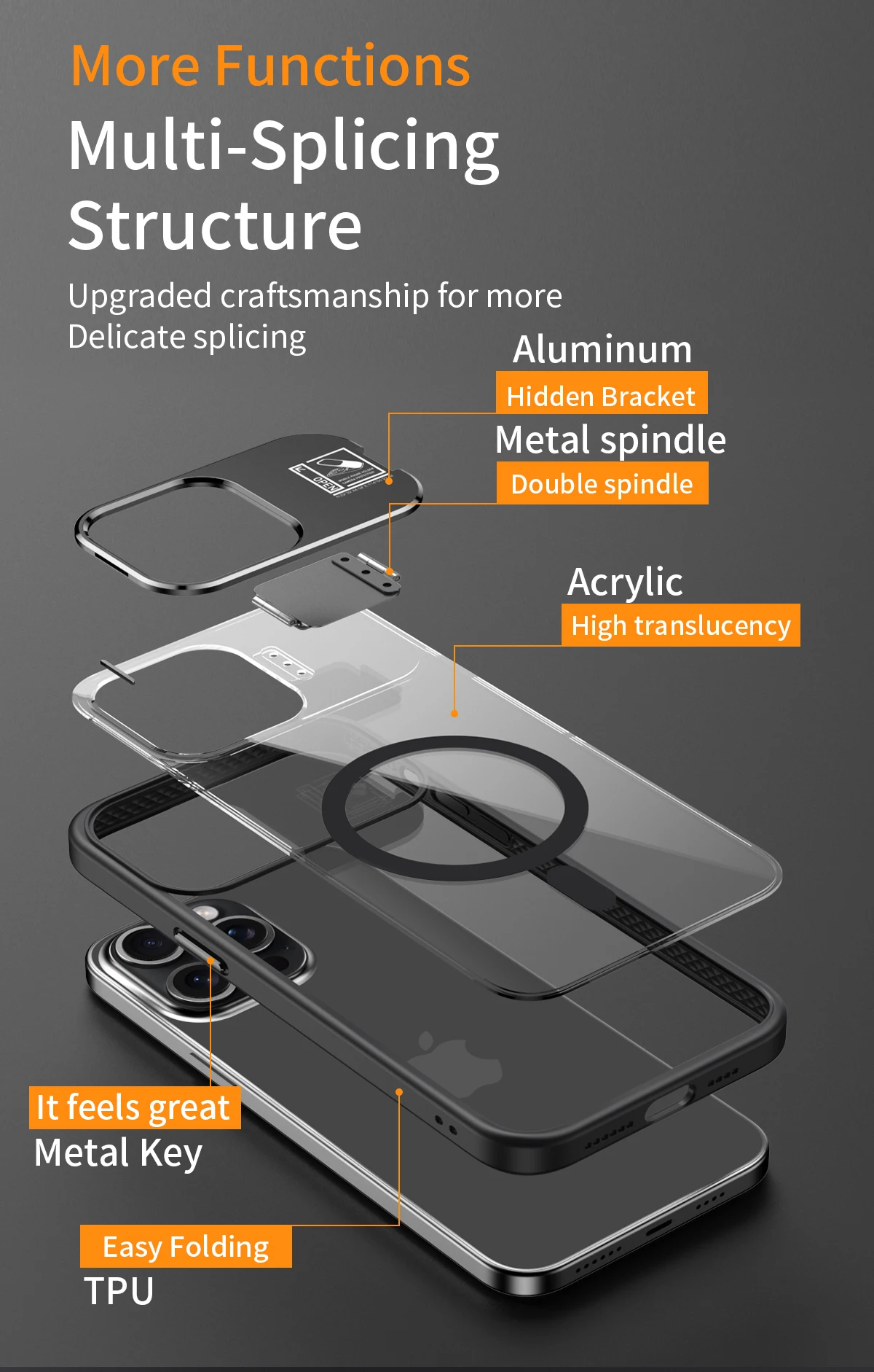 HARUINO Magnetic Case for iPhone 14 Pro Max – Wireless Charger Compatible, Built in Lens Cover (Also Work as a Stand)