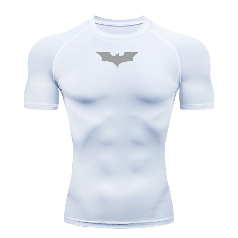 Bat Printed Men's Tight T-Shirt Running Compression T Shirt Gym Fitness Jogging Short Sleeve Male Casual Tops