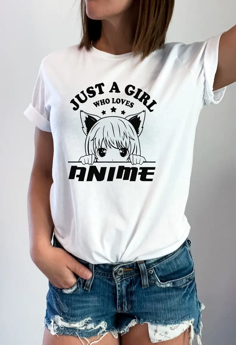 

Just a Girl Who Loves Anime, Manga Inspired T Shirt for Women, Cute and Comfy Anime Lover Tee, Unique Gift for Her