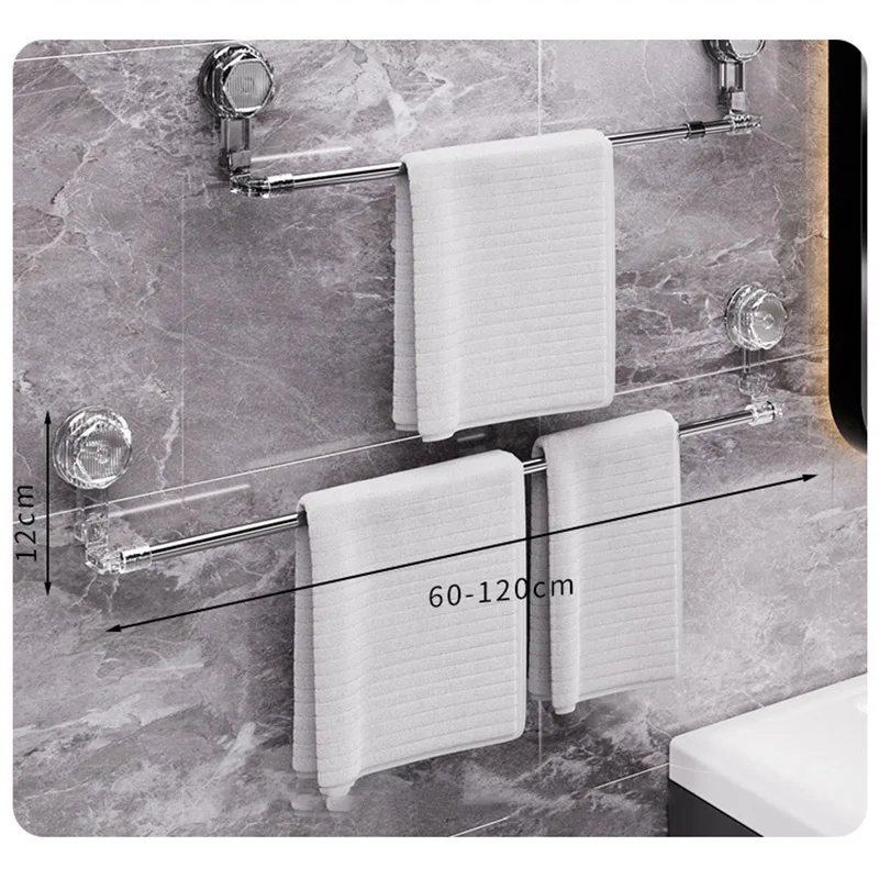 

Suction Cup Towel Rack Rotatable Single Rod Telescopic Bathroom Storage Rack Punch-free Bathroom Towel Rack
