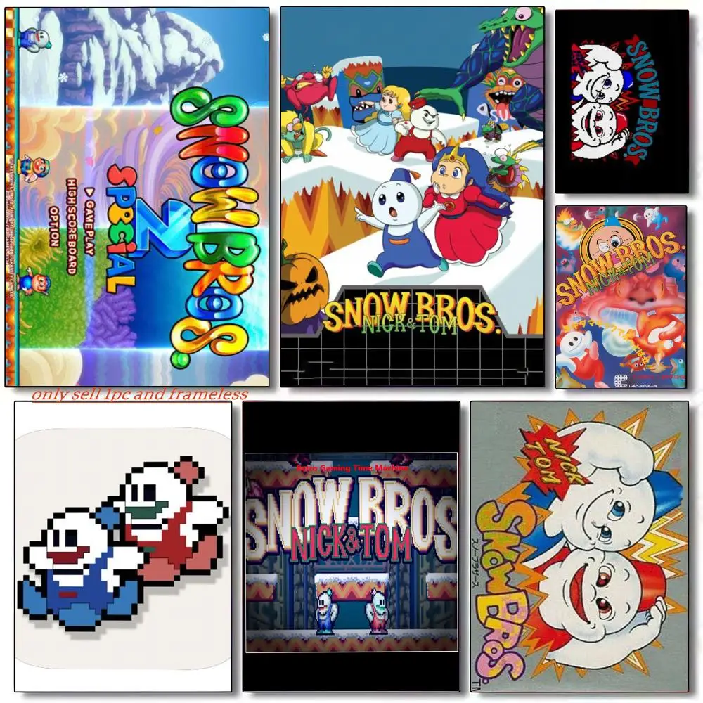 Legendary classic games S-Snow Bros Poster Premium PP Wall Decal - Peel & Stick, HD Print, Waterproof Home Decor