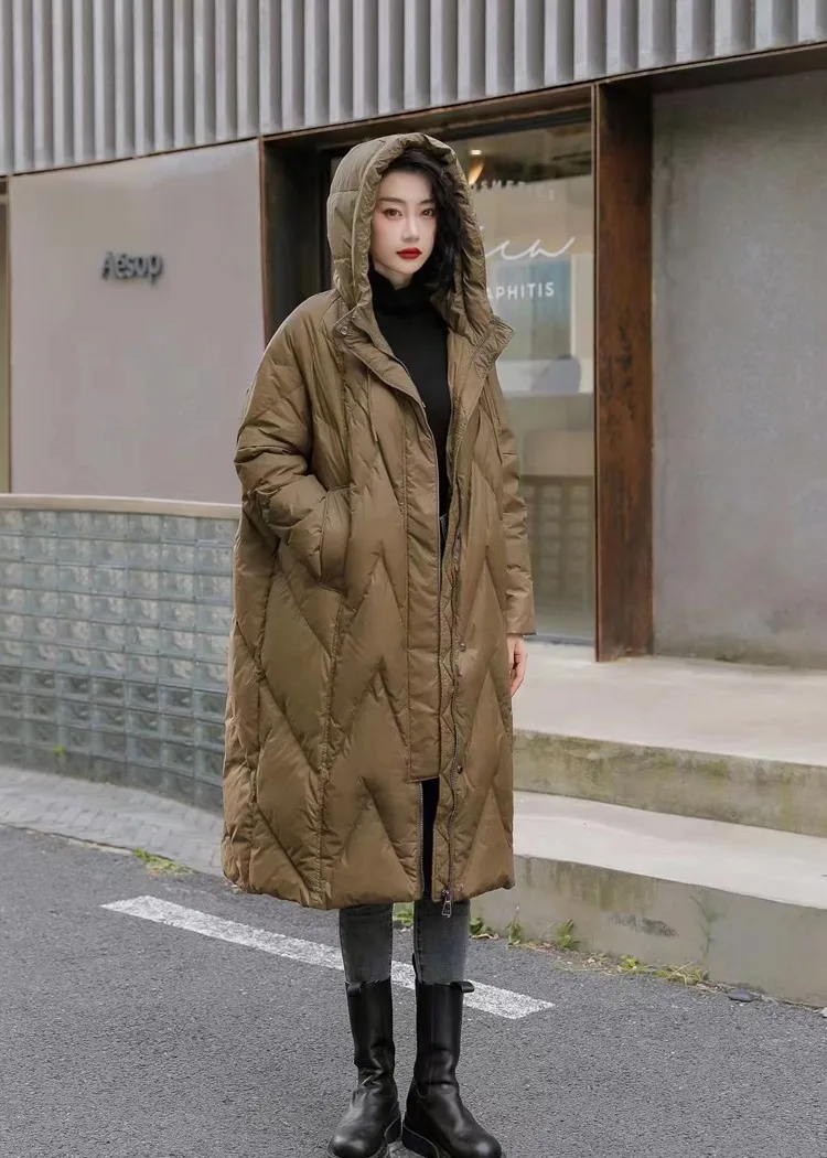 Winter Jacket for Women Loose Long Down Coats 90% White Duck Down Hooded Casual Loose WarmThick OverSize Female Overcoat Winter