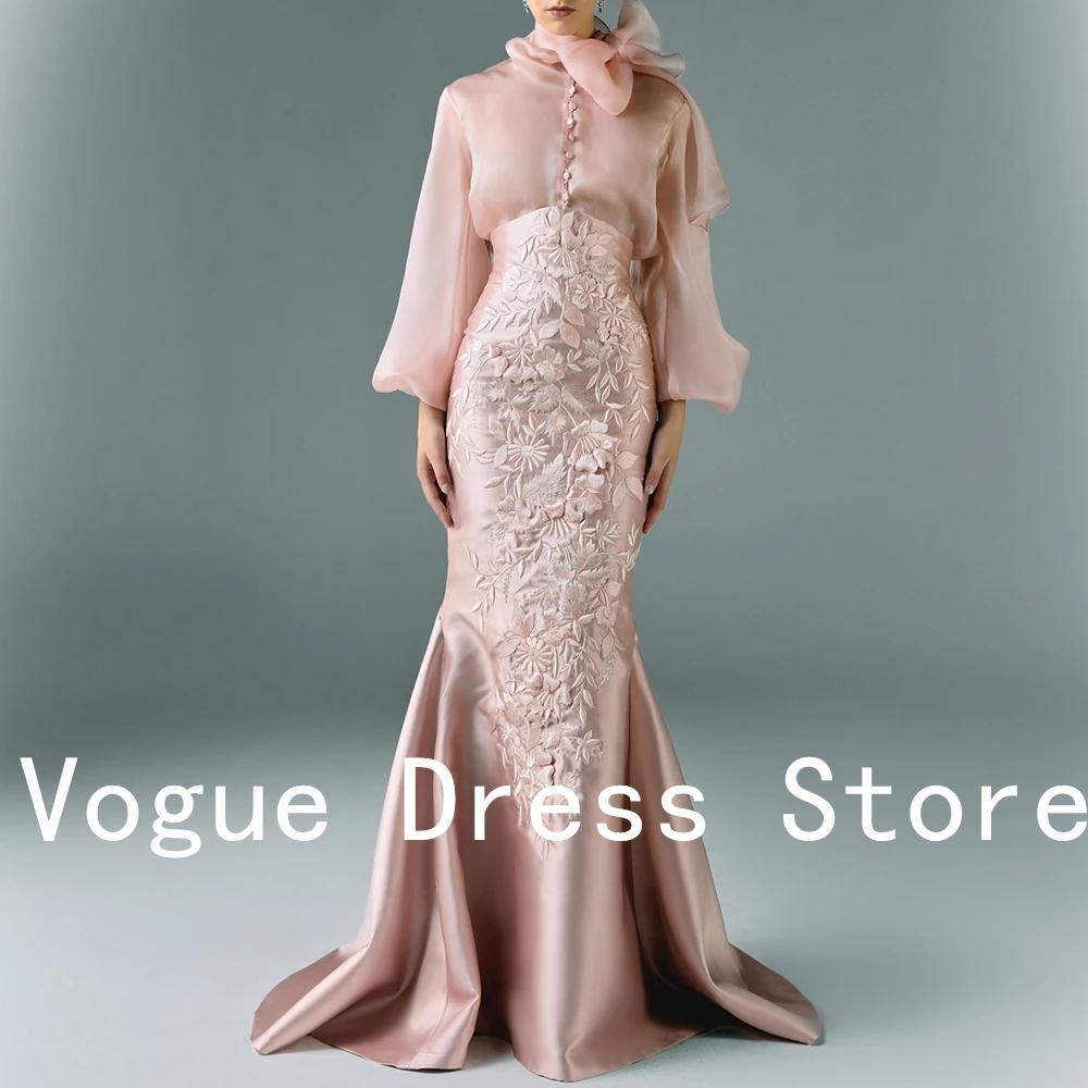 تخصيص حساسة حورية البحر التطريز القوس قبالة الكتف الساتان مساء اللباس أزياء عالية العنق 3/4 الأكمام الديك #4