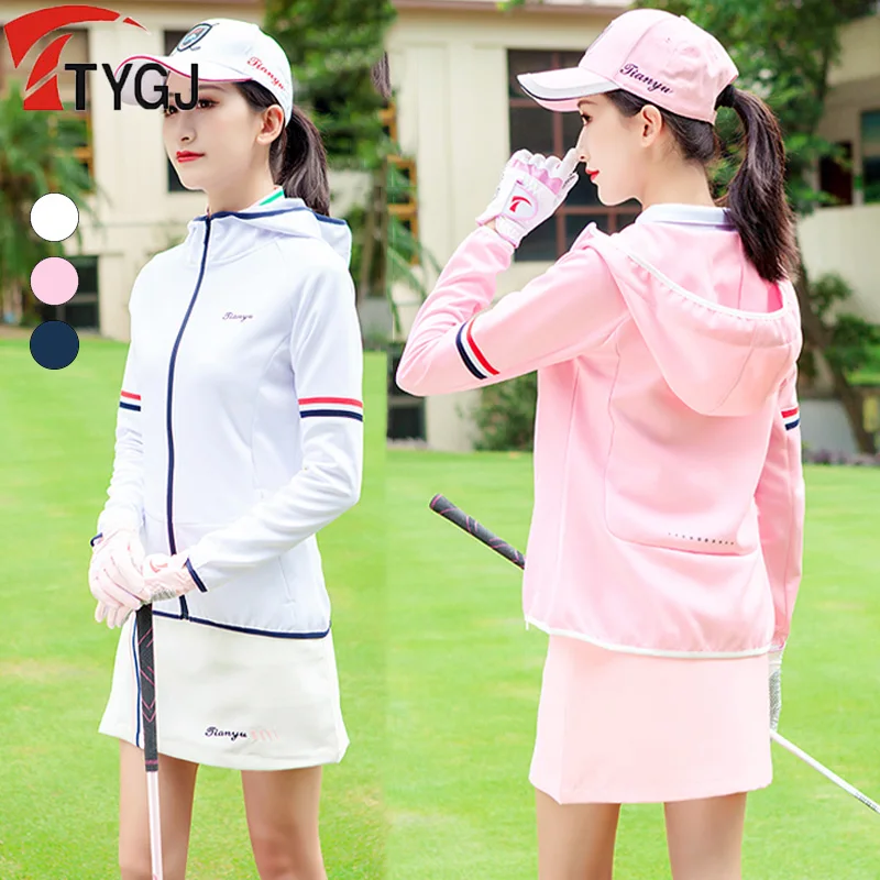 

TTYGJ Female Golf Apparel Long-Sleeved Golf Hooded Jacket Ladies Sports Jersey Coat Windproof Full Zip Tops Warm Outwear S-XXL