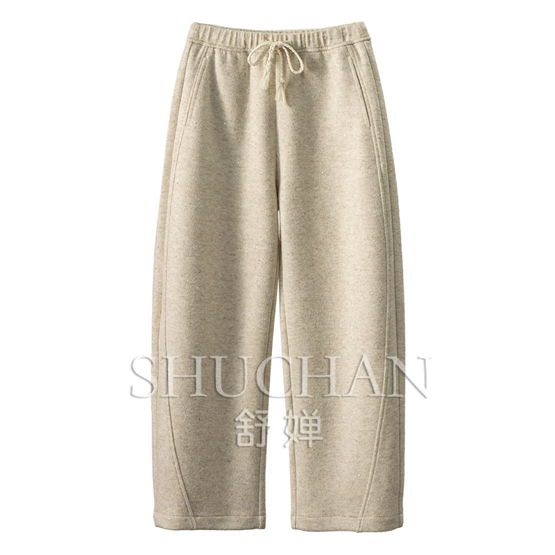 

High-end Fine Glitter with Wool Elastic Waist Sickle Woolen Pants Women 16I6 Streetwear Women Sweatpants Women