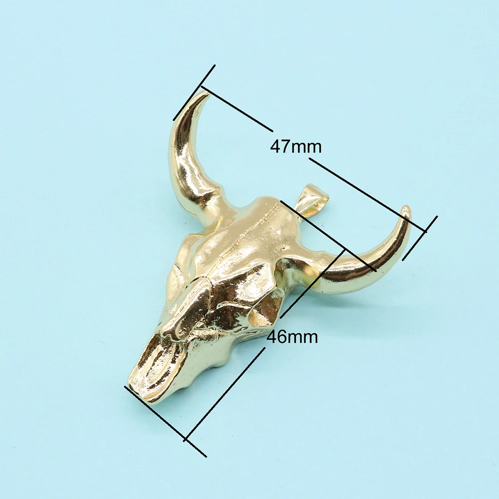 Natural Stone Resin Pendants for Jewelry Making Charms Animal Bull Head DIY Necklace Jewelry Accessory Gold-silver Color Pendant