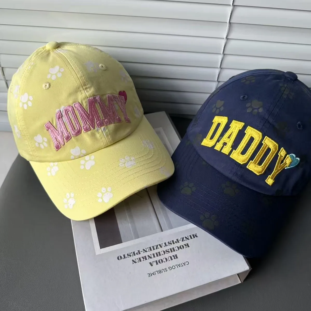 Daddy Mommy Couple Baseball Caps Paw Print Embroidered Soft Dad Hats Casual 4 Season Outdoor Parent Matching Sun Hat for Women