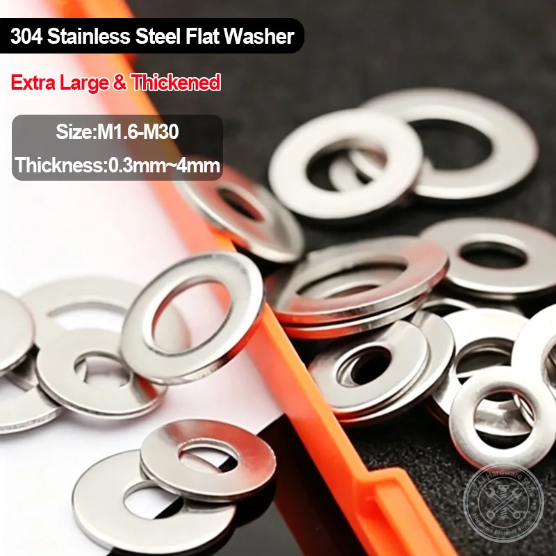 Flat Washer A2 304 Stainless Steel Extra Large Thick Metal Screw Shim Gasket M1.6 M2 M2.5 M3 M30 Thickness 0.3mm 0.5mm 0.8mm-4mm