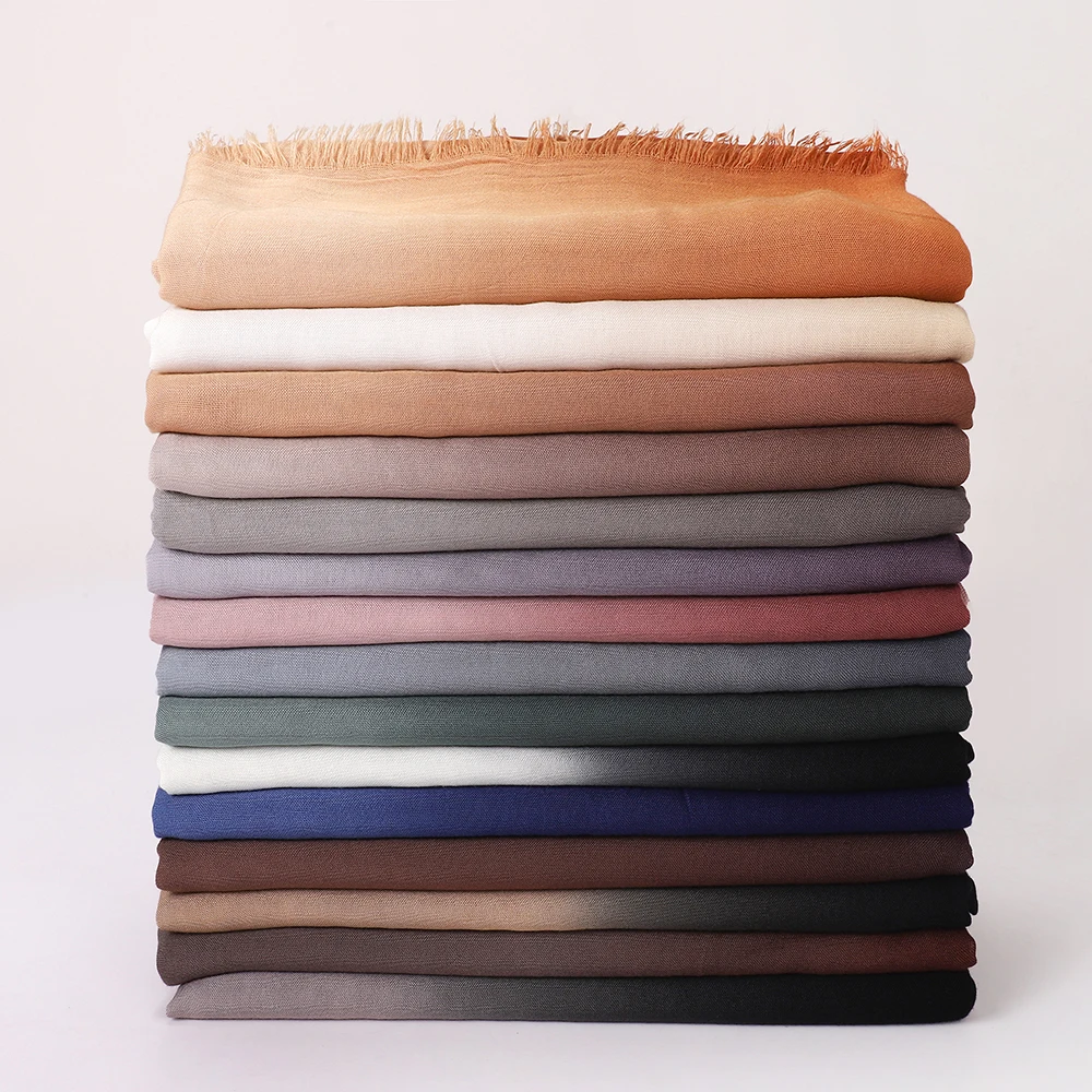 Vintage Farbverlauf Hijab mit Quasten, weicher, leichter muslimischer Kopftuch, türkischer Stil, Fransen-Schal, Wickel für Damen, islamischer Turban – Detail 5