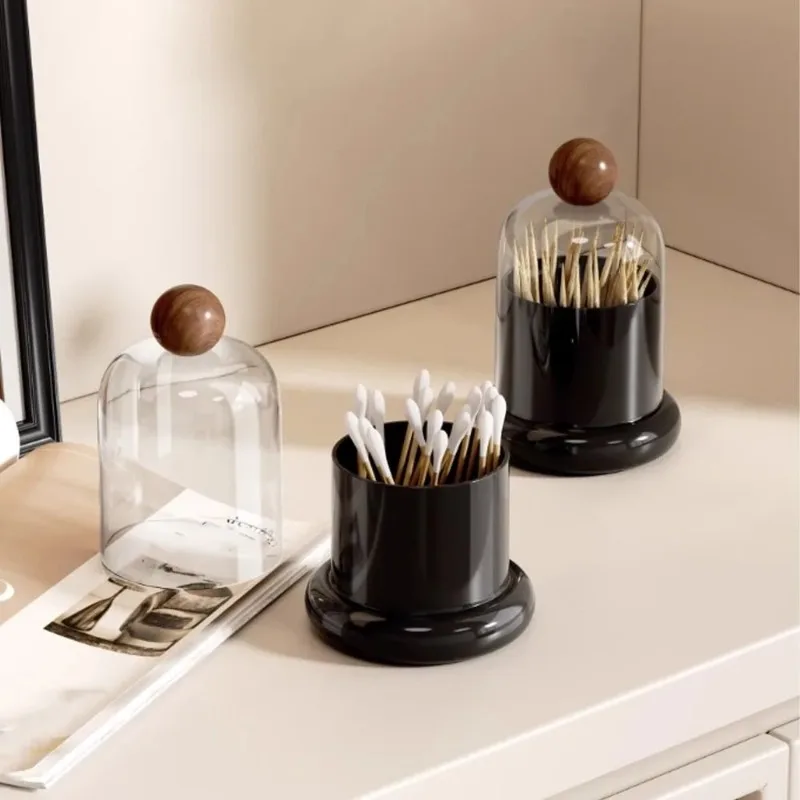 Vintage Dustproof Storage Jar with Transparent Lid Base for Cotton Swabs Toothpick Home Dining Living Room Organizer