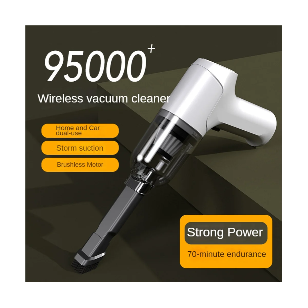 Portable Car Vacuum Cleaner 11000Pa Strong Suction Vacuum Cleaner Dual Use Handheld Cleaning for Car Home Desktop-A