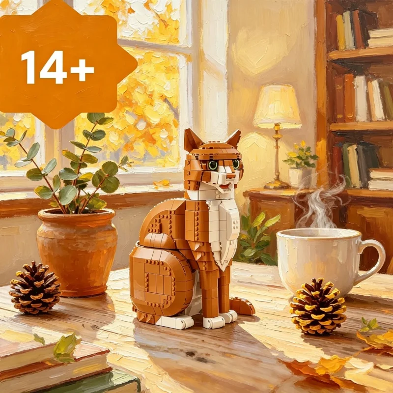 2026 new home decoration creative MOC orange animal kitten modular assembly building series toys adult birthday gift desktop