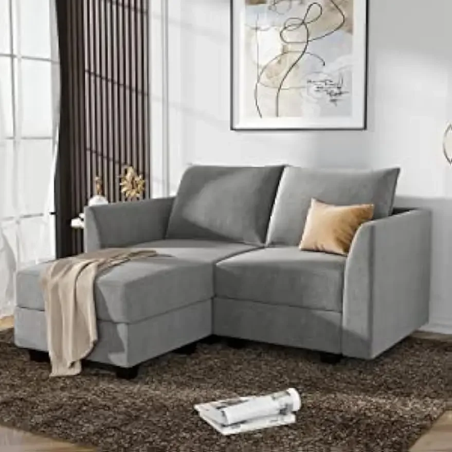 Reversible Sectional Sofa with Chaise Modern Fabric Modular Couch with Ottoman L Shaped Couch with Storage Seat for Small Space