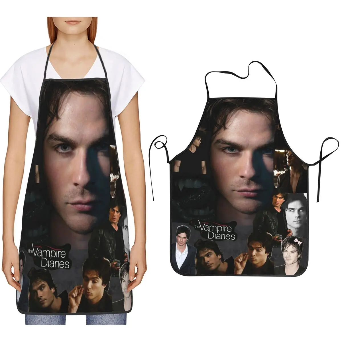 The Vampire Diaries Damon Salvatore Apron Chef Cooking Cuisine Tablier Bib Kitchen Cleaning Pinafore for Women Men Gardening