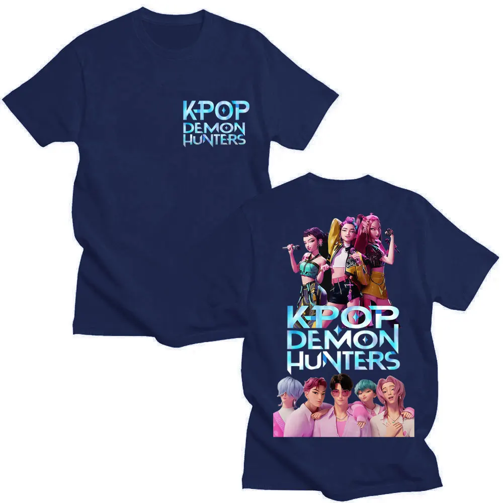 فيلم KPop أنيمي شيطان الصيادين ساجا بنين تي شيرت الرجال النساء موضة قصيرة الأكمام المتضخم القطن عادية فضفاض تي شيرت المشجعين الهدايا
