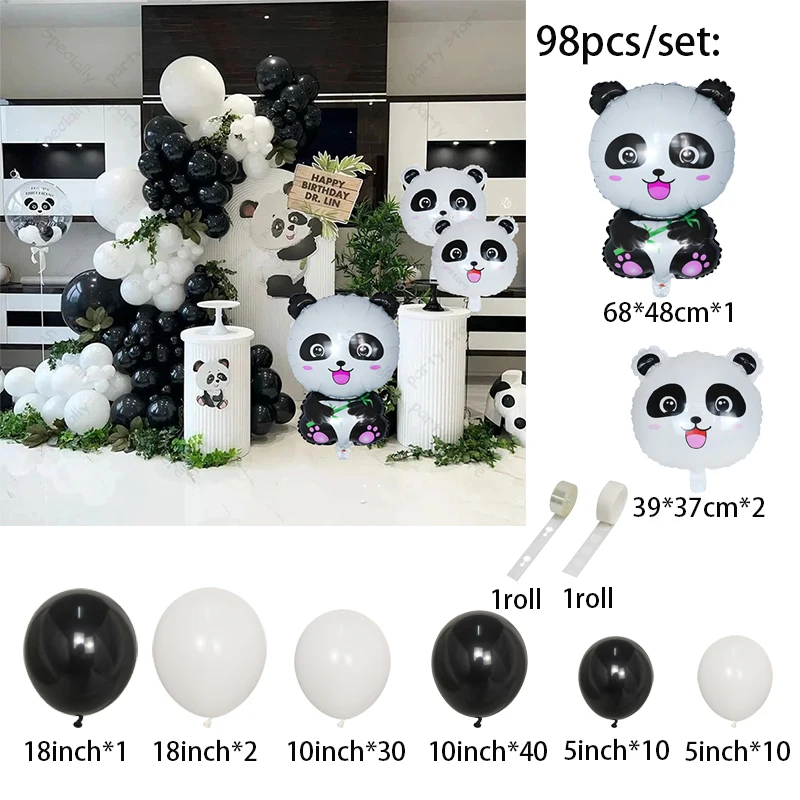 98Pcs Panda Balloon Garland Black White Latex Balloons Children\'s Day Air Globos Birthday Party Decorations Baby Shower Supplies