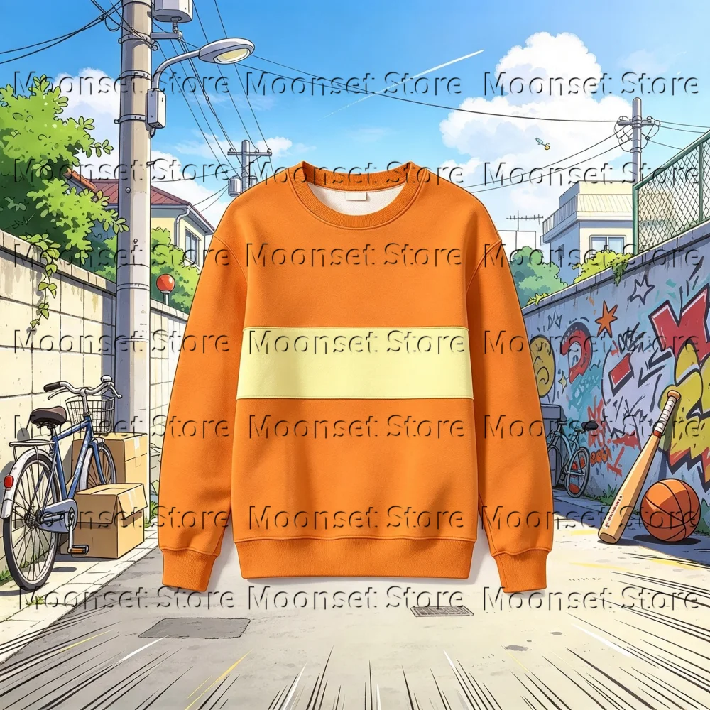 Loose Color Block Sweatshirt Orange Yellow Patchwork Crew Neck Kids Long Sleeve Casual Daily Tees Anime Character Cosplay Attire
