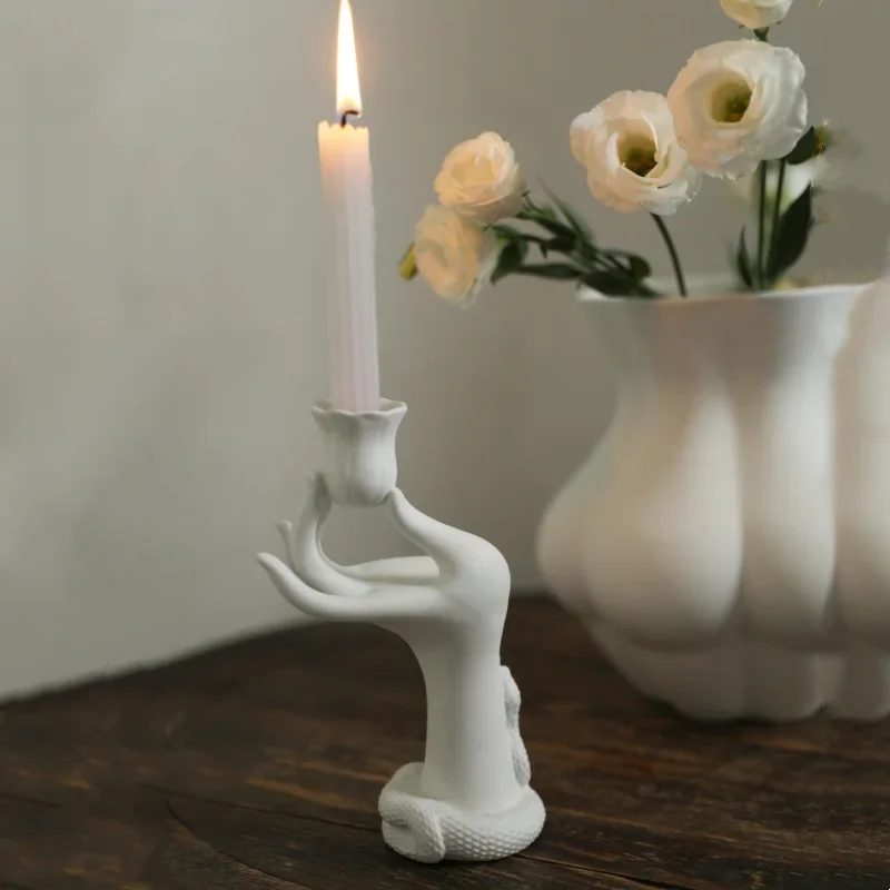 Ceramic Candle Holders Arm Lifting Flowers Hand Candlesticks Porcelain Crafts White Finger Ceramic Candleholder Home Decoration