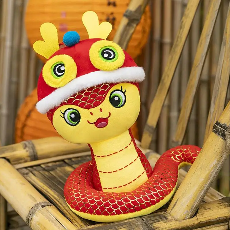 Slangenpop pluche Chinees Nieuwjaar Slang pluche 11 inch gezellig knuffel met schattige uitdrukkingen Lucky Chinese stijl slangenmascotte