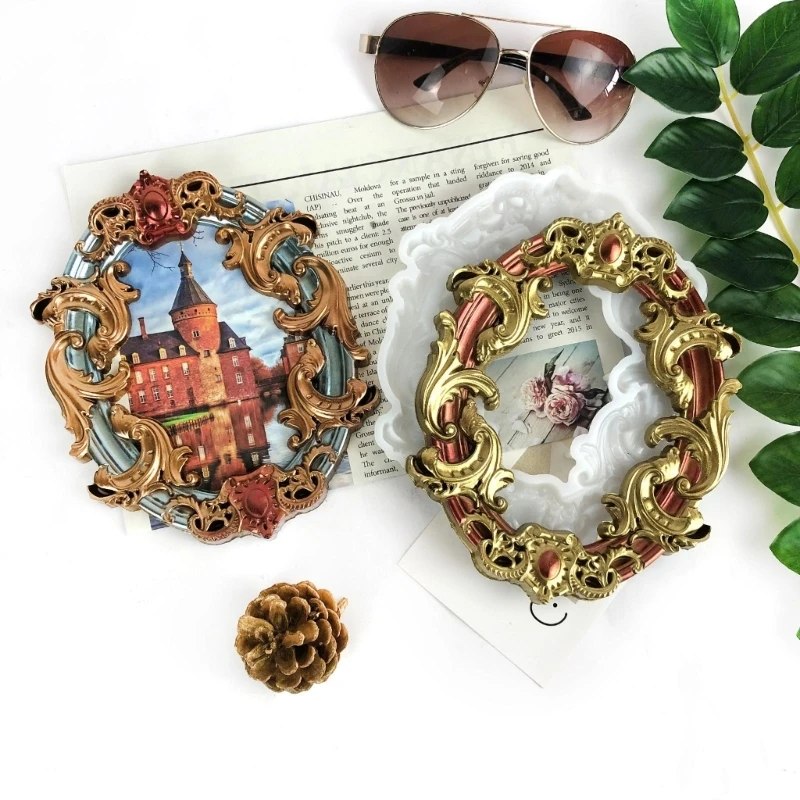 Photo Frame Moulds Epoxy Resin Moulds Oval Shape Silicone Clay Molds Picture Frame Moulds Silicone Hand-Making Accessories