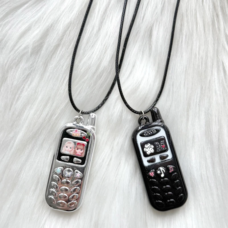 Punk Aesthetic DIY Sticker Mobile Phone Model Pendant Necklace for Women Fashion Korean Note Necklace Accessory Goth Y2K
