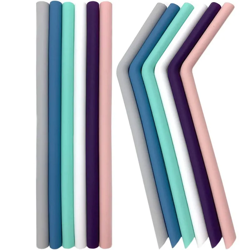 6pcs Silicone Drinking Straws for 30oz and 20oz - Reusable Silicone Straws BPA Free Extra Long with Cleaning Brushes 240mm