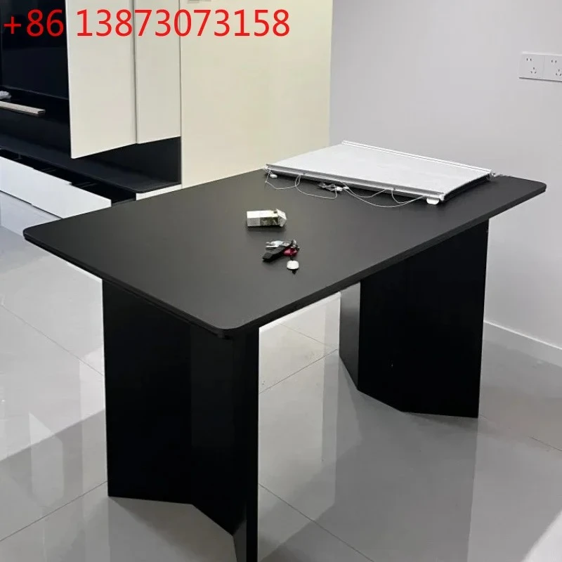 Solid wood rock slab dining table Aurora black Italian high-end travertine beige rectangular household ash wood full
