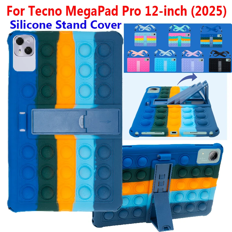 

Мягкий силиконовый чехол для детей для планшета Tecno MegaPad Pro 12 2025 12 дюймов с ремешком и стилусом