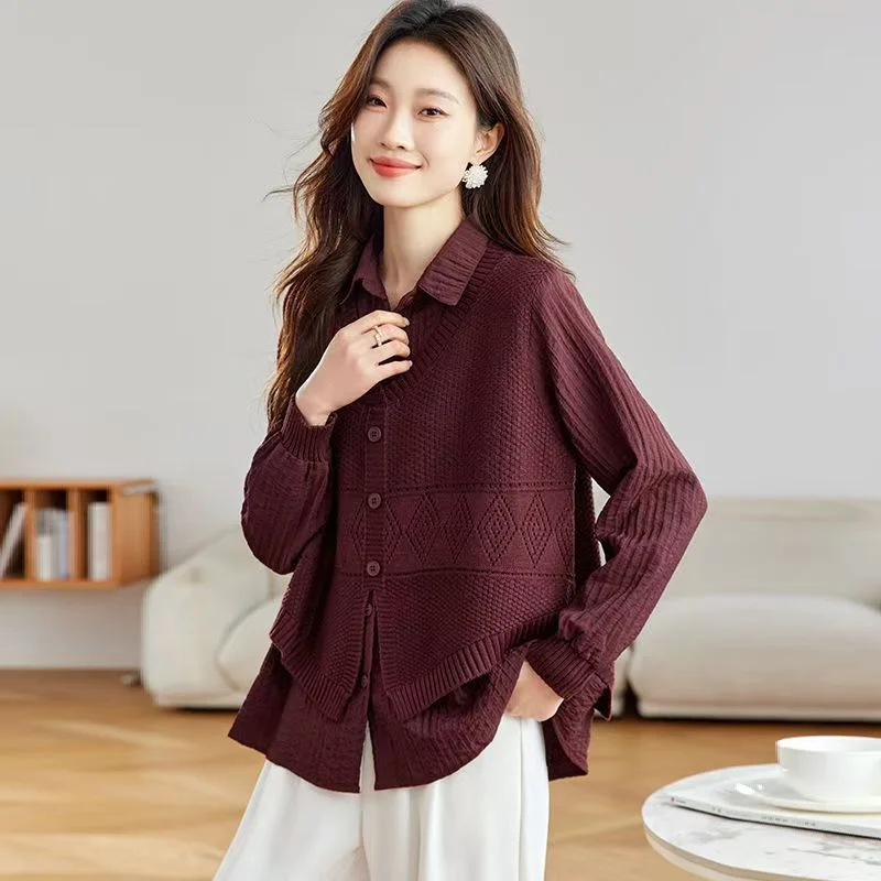 

Fake Two-piece Knitted Vest Splicing Shirt Women's Casual Top