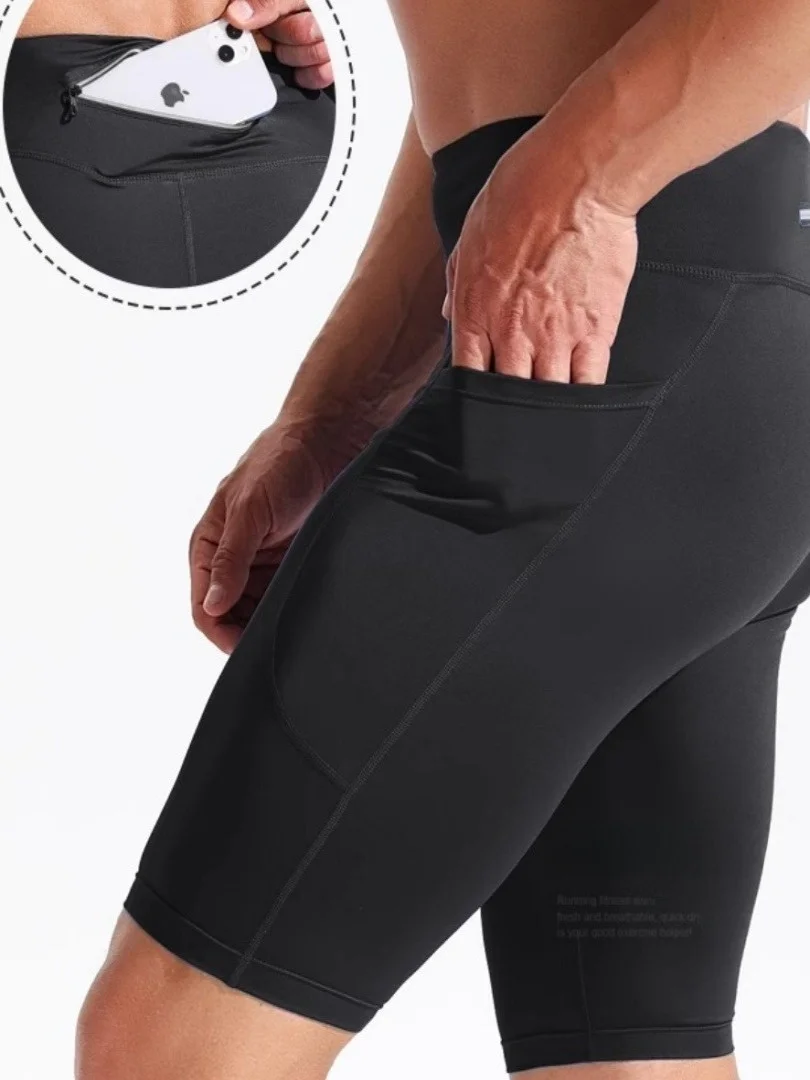 Men's High-Waist Compression Sports Tight Pants Basketball Running Professional Training Yoga Five-Quarter Length Quick Dry