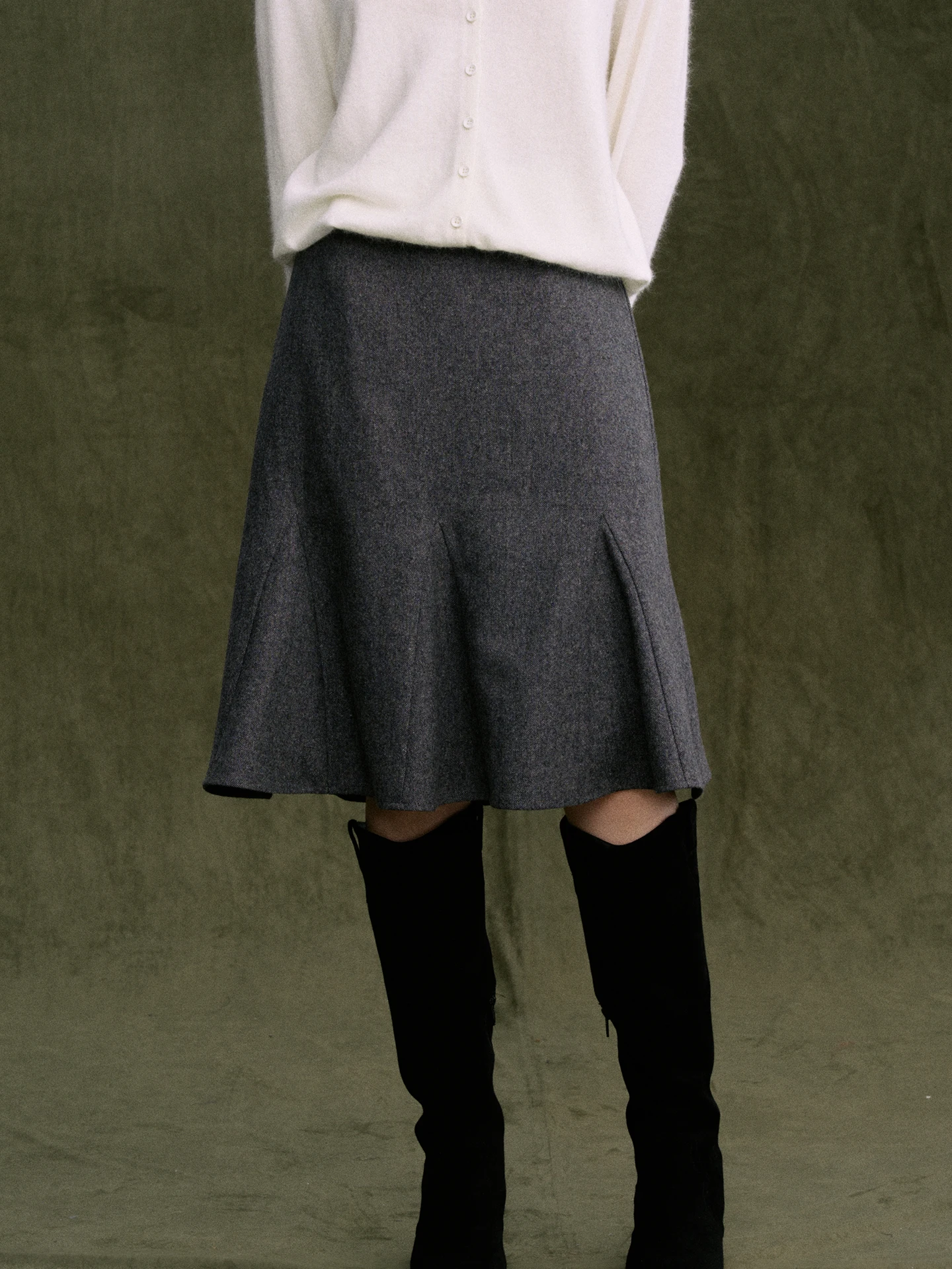 

Юбка Jicouture из шерстяной смеси с высокой талией, плиссированная, для женщин, осень-зима, свободный крой, для повседневной носки