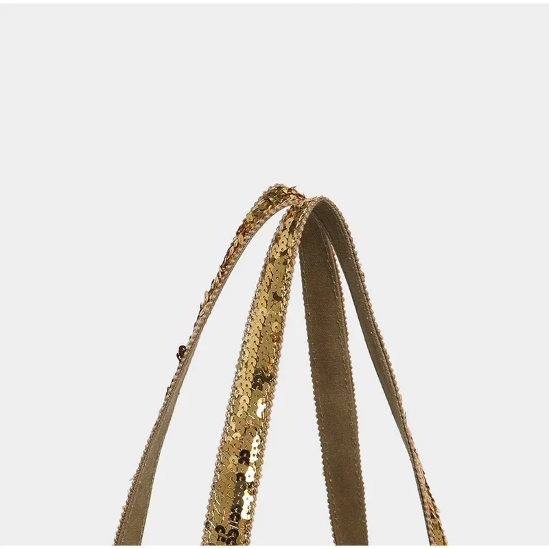 Pailletten-Canvas-Einkaufstasche mit Reißverschluss, große Kapazität, Vintage-Kontrastfarbe, Damen-Umhängetasche, Designer-Pendler-Alltagshandtasche, Schwarz – Detail 5