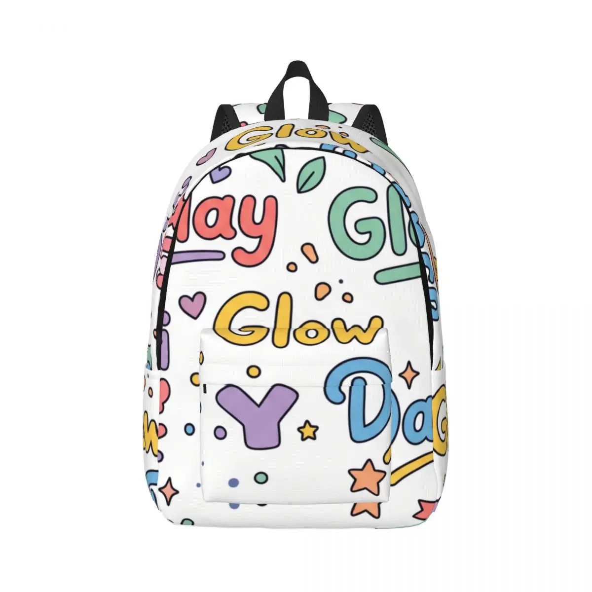 School Backpack Typography Dance Play Words Cute Kawaii Colorful White Sweet Bookbag for Girls Teens Daily School Travel Back