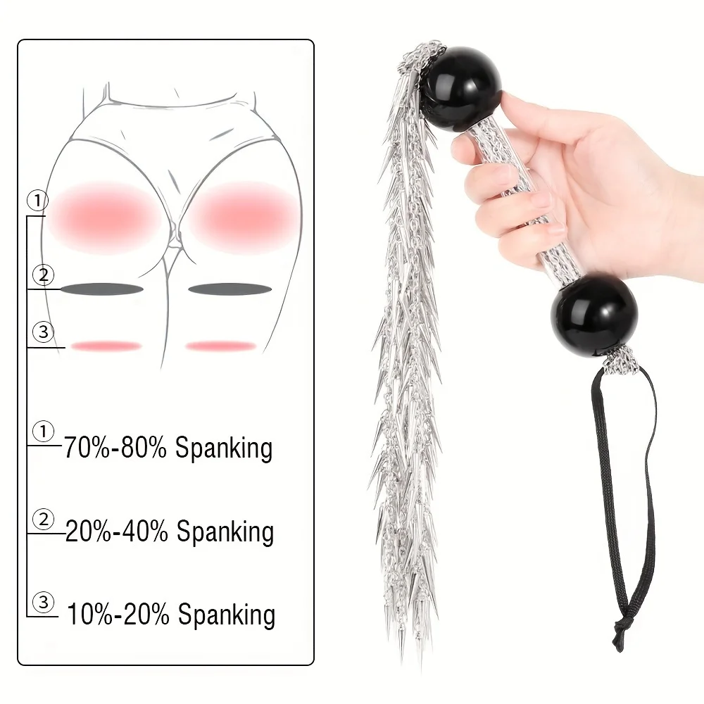 Metal Pepper Double Bead Cadeia Chicote, Restrições, Spanking Flogger, BDSM Adulto Flertando Sexo Play Brinquedos para Mulheres e Casais