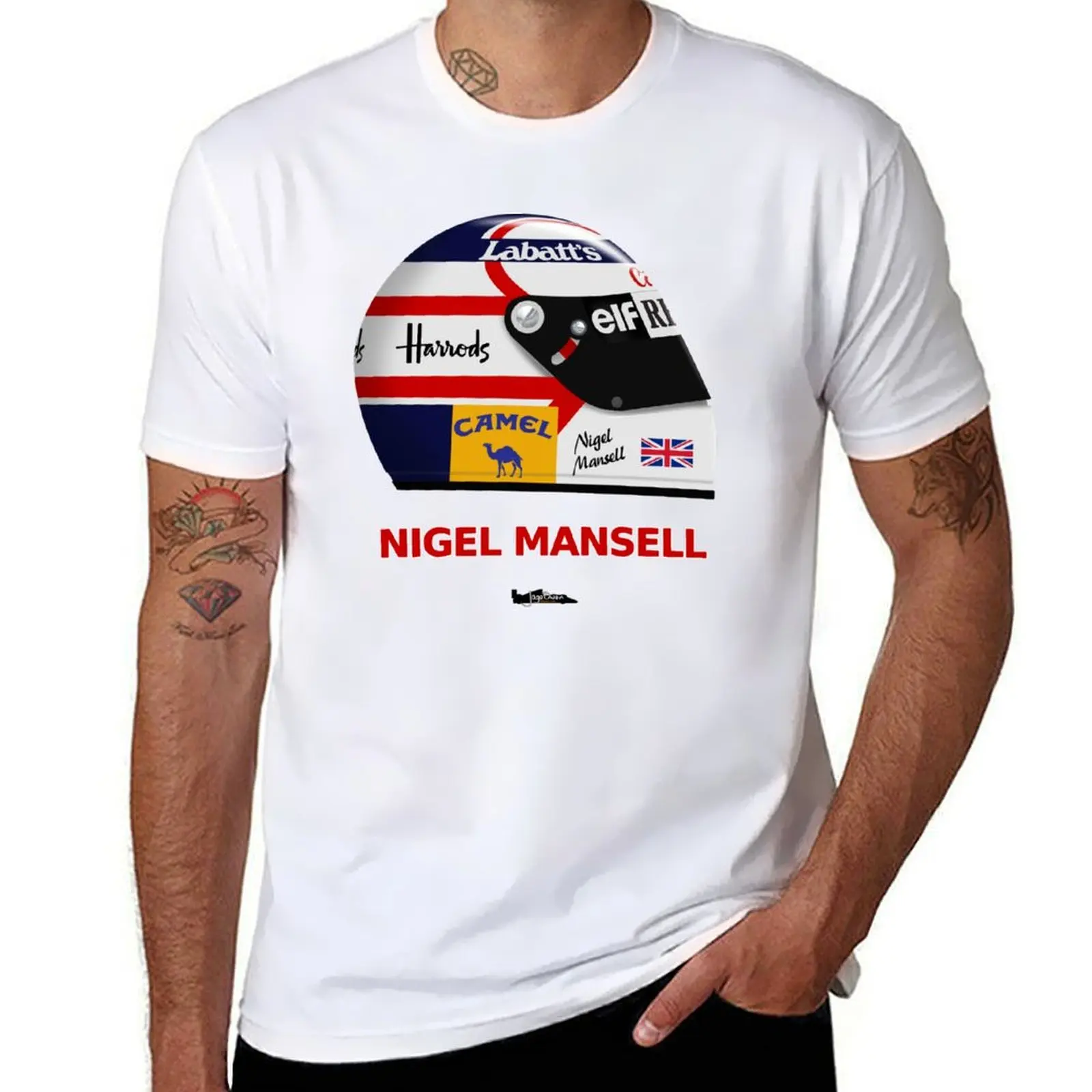 

Nigel Mansell 1992 crash helmet. T-Shirt essential t shirt t shirts for man pack white cotton tshirt 100% T-Shirt