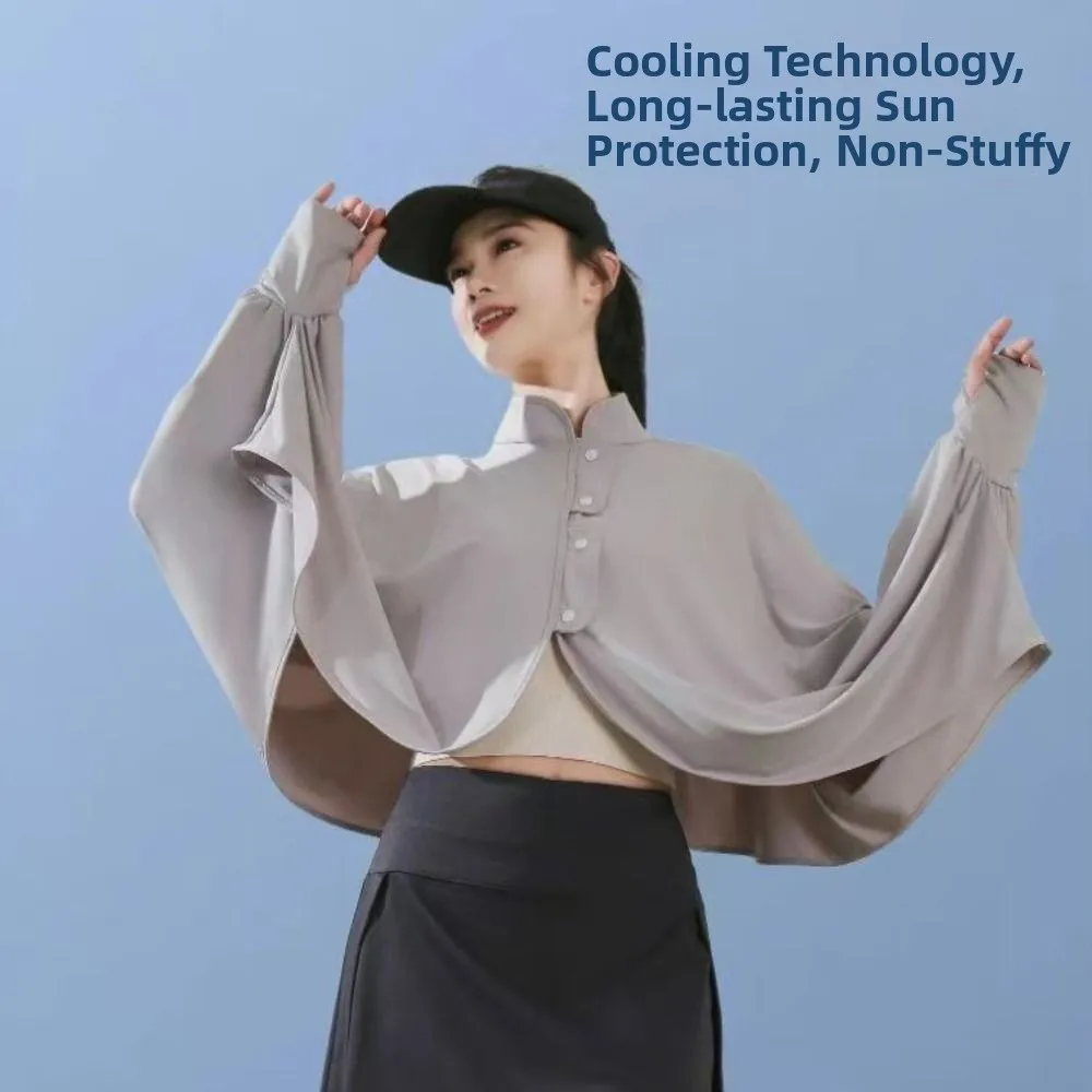 Solid Color Summer Sunscreen Shawl Breathable Long Sleeve Sun Protection Clothing Quick Dry Loose Thin Crop Top Women